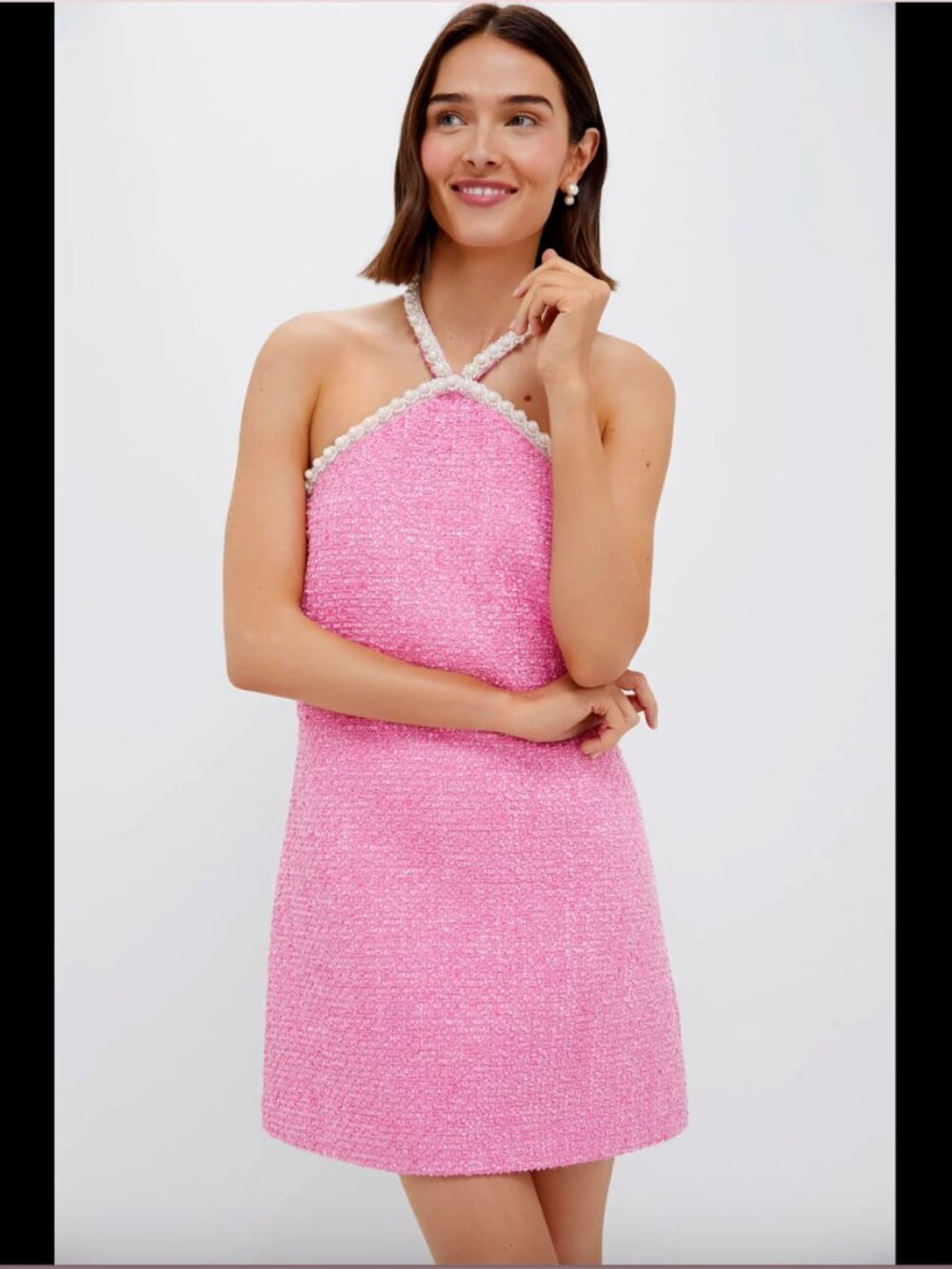 Hyacinth House Pink Tweed & Pearl Petra Mini Dress
